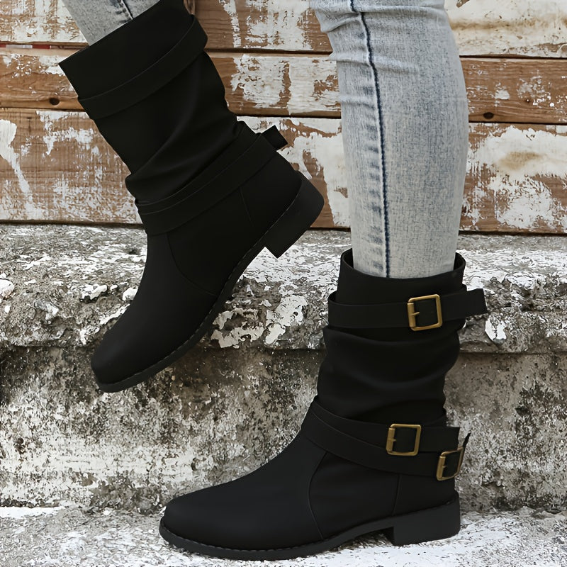 Stylish Buckle Strap Chelsea Boots – Comfort & Trendy Elegance!
